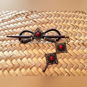 Elegant Red and Black Hair Accessory Set